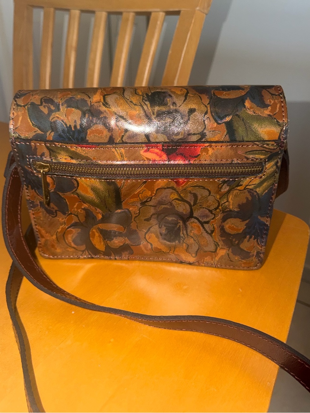Patricia Nash Brown Floral Italian Leather Crossbody Sienna Sunset Collection - Picture 5 of 16